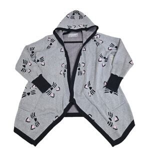 Think Geek Cat Cardigan Sweater Womens Medium Grey Knit Hooded Long Sleeve Kitty